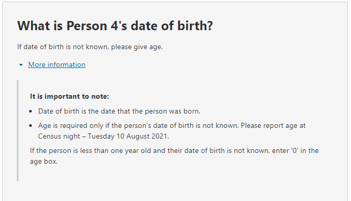 Additional information relating to the question on: What is the person’s date of birth and age? 